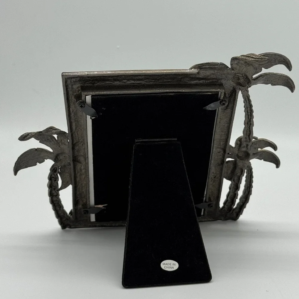 Louisburg Square Jeweled Picture Frame Burgundy Enamel Flamingo Palm Tree 6x8